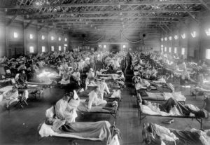 Influenza victims crowd into an emergency hospital near Fort Riley, Kansas in this 1918 file photo. The 1918 Spanish flu pandemic killed at least 20 million people worldwide and officials say that if the next pandemic resemblers the birdlike 1918 Spanish flu, to 1.9 million Americans could die. (AP Photo/National Museum of Health)