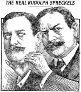 Cartoon depicting Spreckels as an honest man fighting corruption